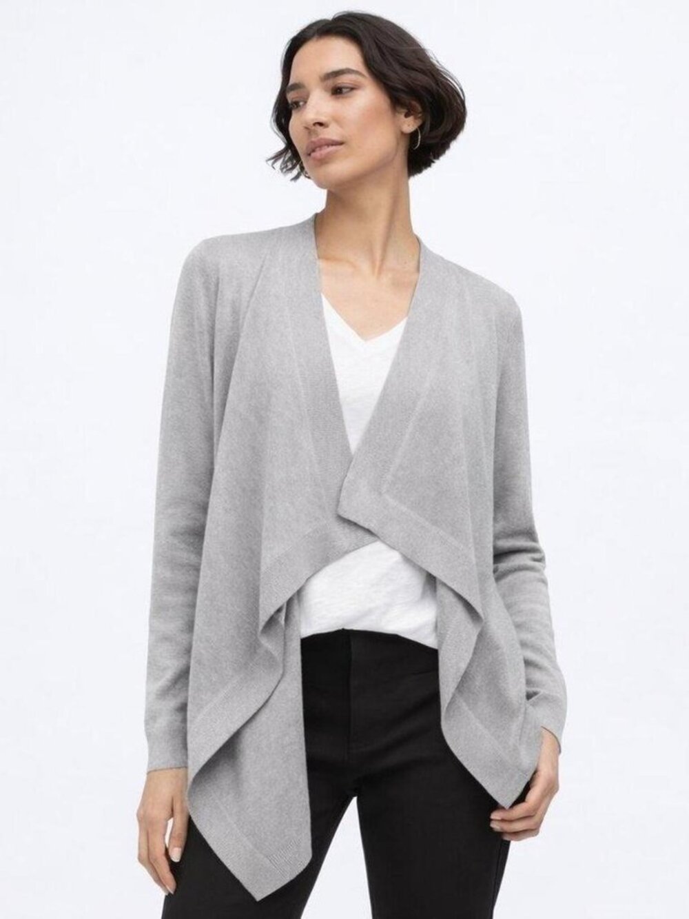 Theory Medium Gray Open Front Drape Cardigan Sweater, Size L